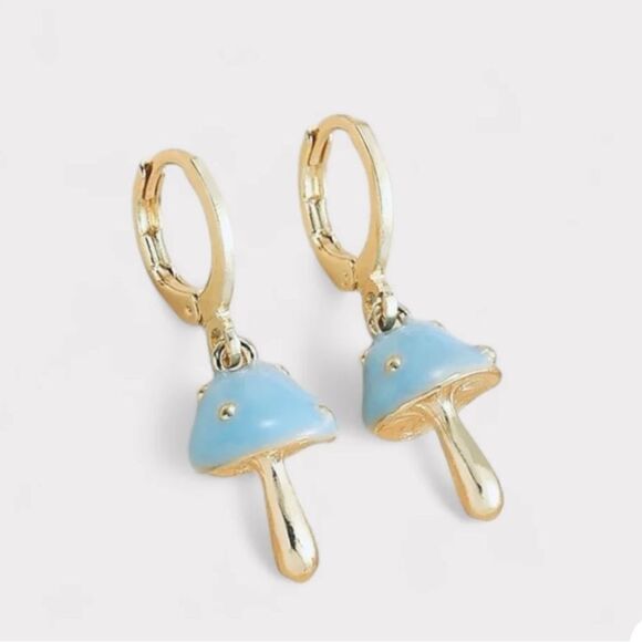 Blue mushroom huggies earrings N239 - Picture 1 of 3